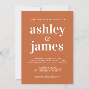 Invitación Moda simple Tipografía Quemada Naranja Boda