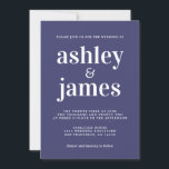 Invitación Moda simple Typografía Boda azul de la Marina<br><div class="desc">La invitación a la boda, sencilla y de moda, presenta una tipografía blanca, elegante y moderna con un fondo azul marino. Simplemente agregue los detalles de su boda. Diseñado exclusivamente para usted por Happy Dolphin Studio. Si necesita ayuda o productos coincidentes, póngase en contacto con nosotros en happydolphinstudio@outlook.com. ¡Estamos encantados...</div>