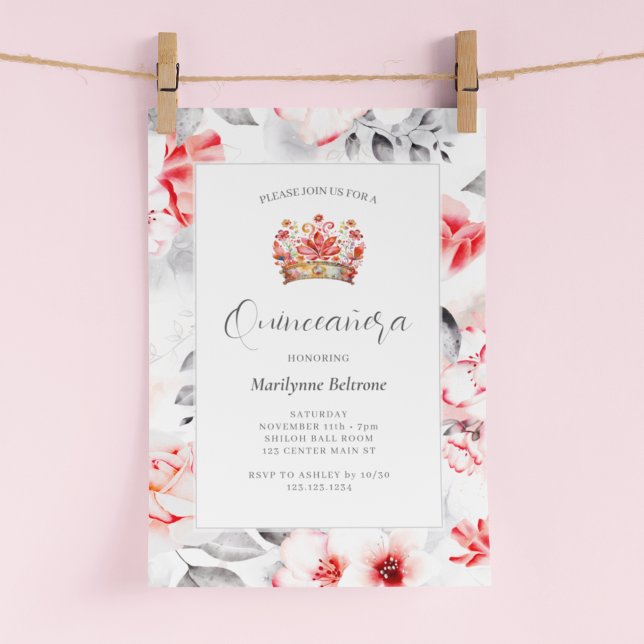 Invitación Moda Sofisticada Floral Roja Quinceañera (Subido por el creador)