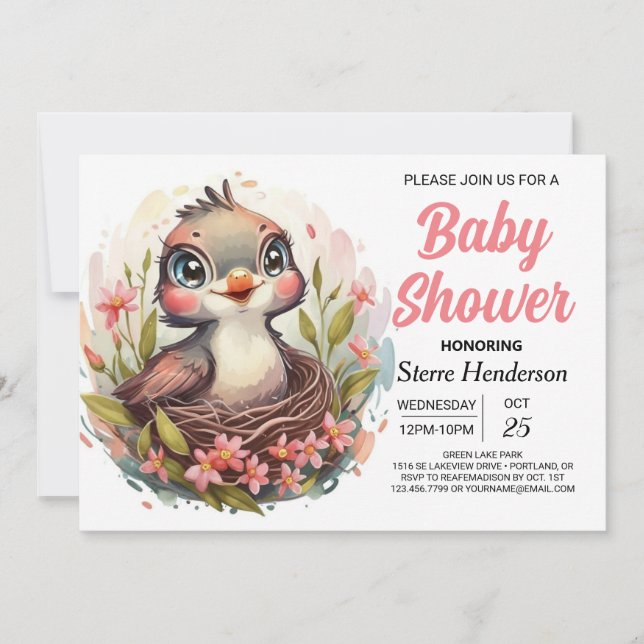Invitación Moda Songbird Woodland Bird Baby Shower (Anverso)