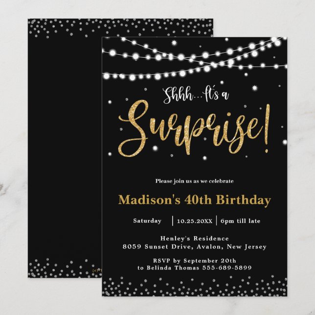 Invitación Moda Sorpresa Fiesta de Cumpleaños Cualquier Edad  (Anverso / Reverso)