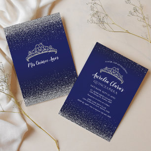 Invitación Moda Sparkling Blue Silver Tiara Quinceanera