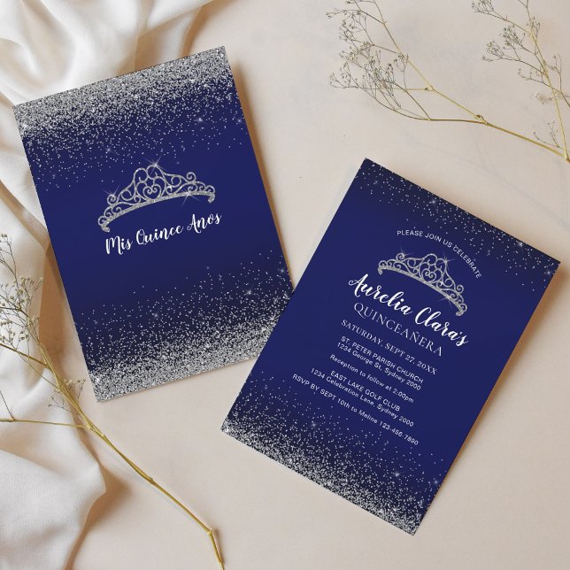 Invitación Moda Sparkling Blue Silver Tiara Quinceanera (Subido por el creador)