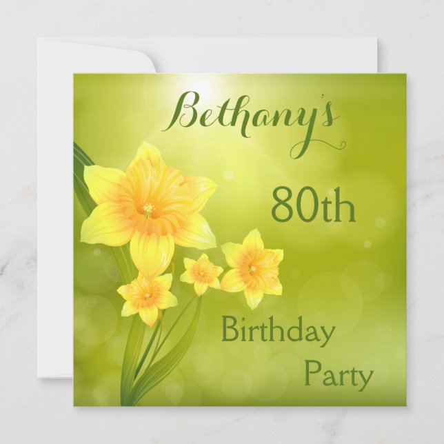 Invitación Moda Spring Daffodils Bokeh 80th Birthday Party (Anverso)