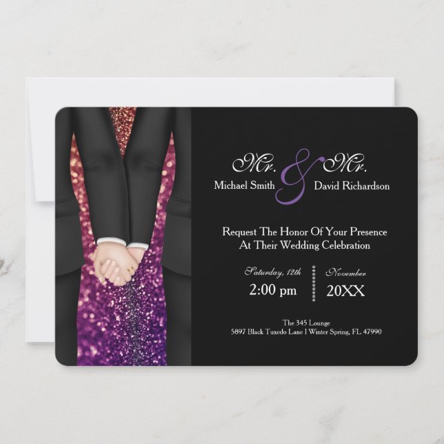 Invitación Moda Sr. Celebración del Boda Pareja y Sr. Tuxedo (Anverso)