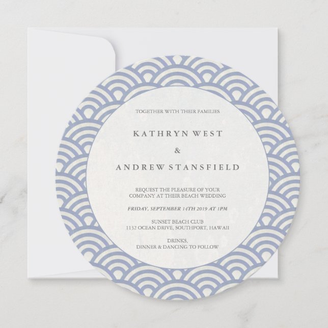 Invitación Moda suave morado estilizado Boda de ondas japones (Anverso)