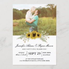 Invitación Moda Sunflower acuarela y Boda de fotos