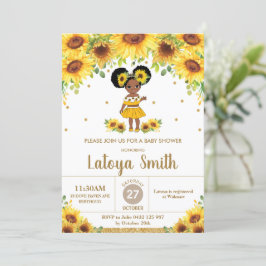 Invitación Moda Sunflower Chica afroamericano Baby Shower 