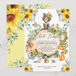 Invitación Moda Sunflower Woodland Forest Animals Baby Shower