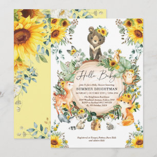 Invitación Moda Sunflower Woodland Forest Animals Baby Shower