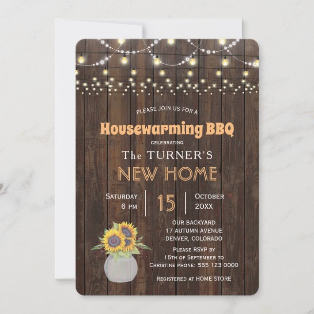 Invitación Moda Sunflowers String Luces Fiesta de Calentamien (Anverso)