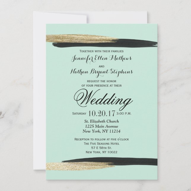Invitación Moda Swanky Faux Gold and Black Brusstrots (Anverso)