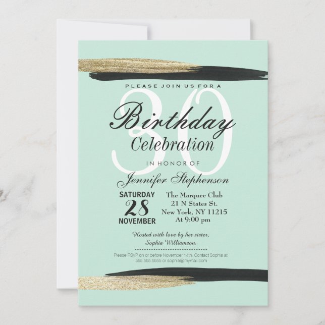 Invitación Moda Swanky Faux Gold y pinceles negros (Anverso)