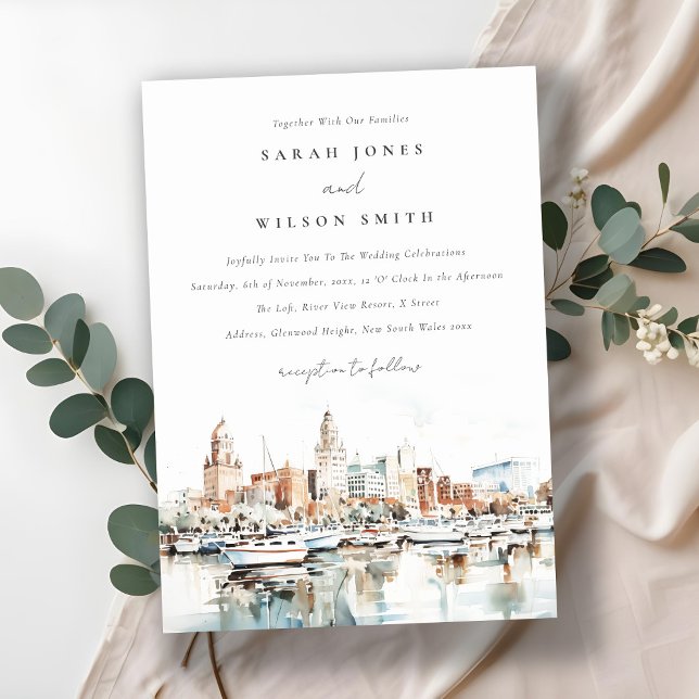 Invitación Moda Tampa Florida Skyline Watercolor Boda (Subido por el creador)