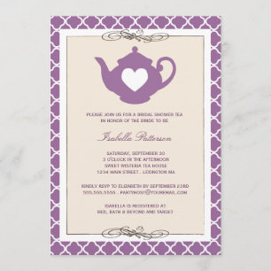 Invitación Moda Tan y Fiesta morado de té marital en tetera