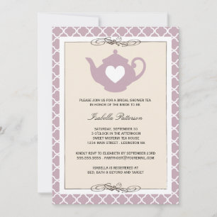 Invitación Moda Tan y Fiesta morado de té marital en tetera