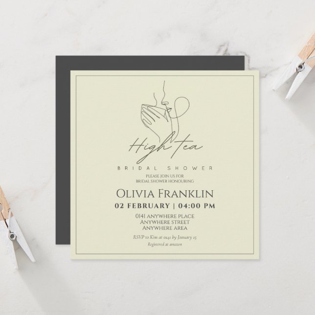 Invitación Moda, té fiesta ducha de novia (Anverso/Reverso In Situ)