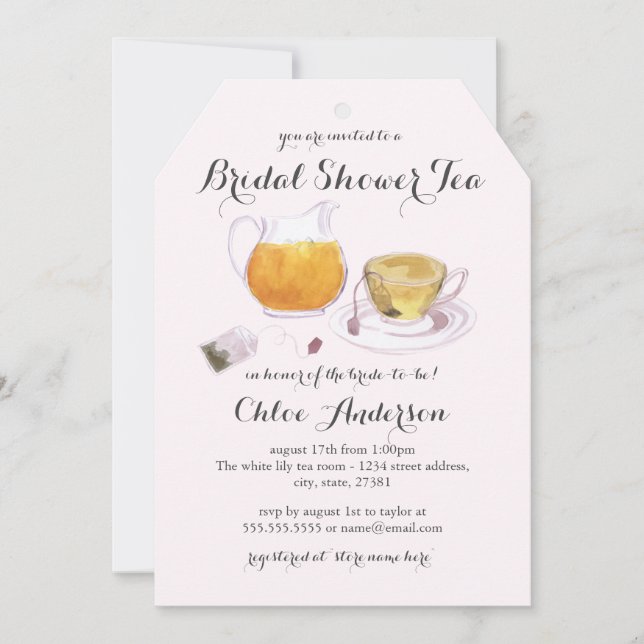 Invitación Moda Teacup Bridal Shower Tea Fiesta Invite (Anverso)