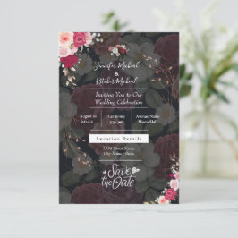 Invitación Moda Tema blanco y negro con flores de Borgoña 
