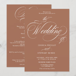 Invitación Moda terracota todo en un boda de caligrafía