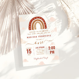 Invitación Moda Terracotta Boho Nubes de Arcoiris Cumpleaños