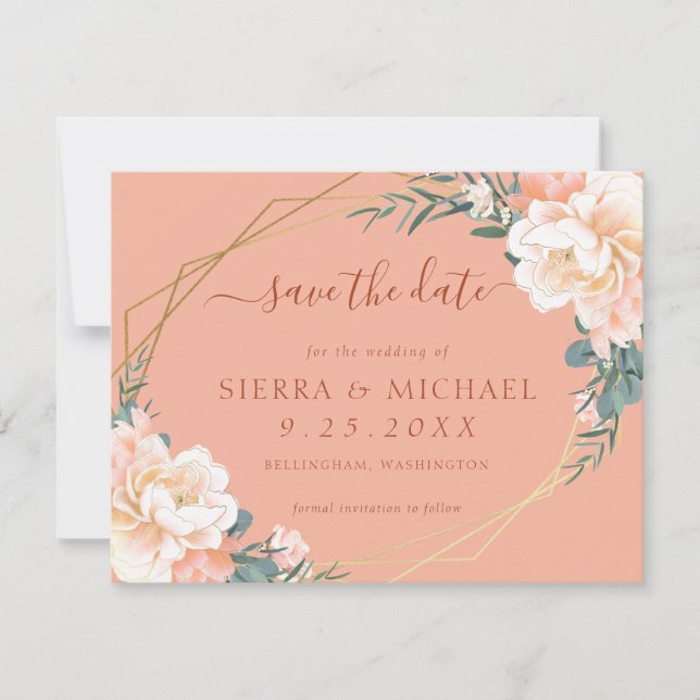 Invitación Moda Terracotta Peach Cream Gold Save the Date (Anverso)
