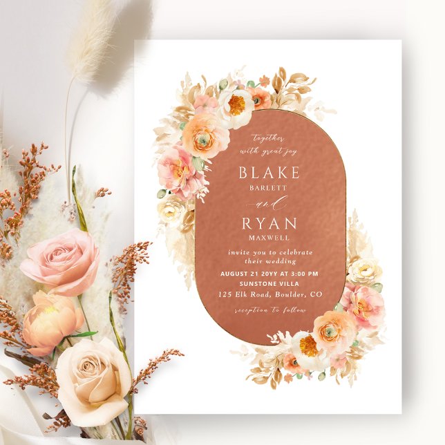 Invitación Moda Terracotta Peach Rubor y Cream Oval Boda (Subido por el creador)