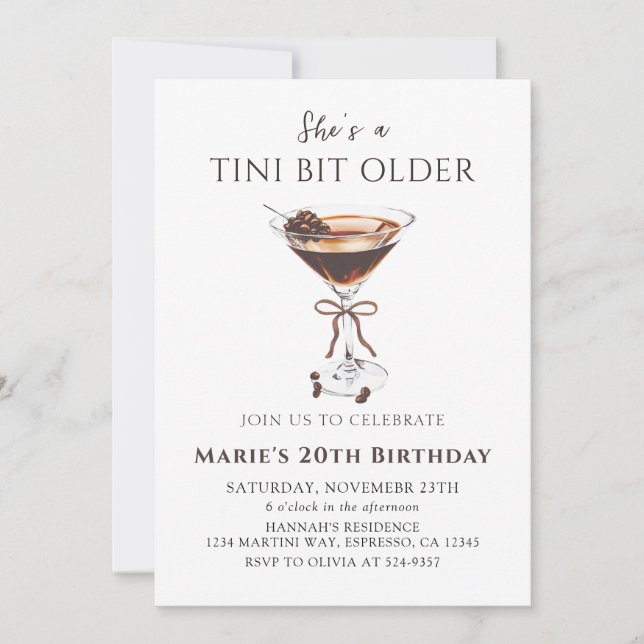 Invitación Moda Tini bit mayor Espresso Martini Cumpleaños (Anverso)