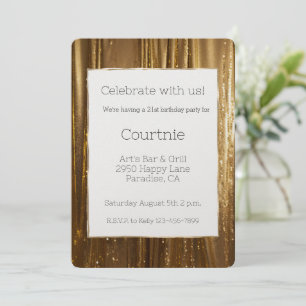 Invitación Moda Tinsel de oro Tiras 21 cumpleaños