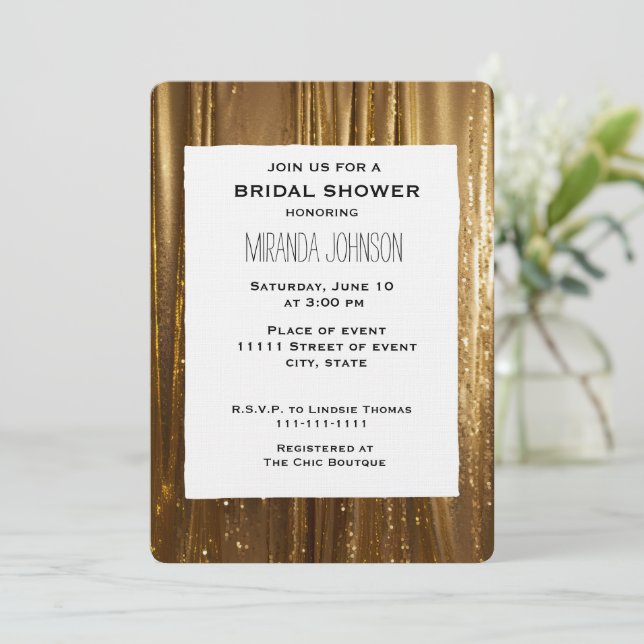 Invitación Moda Tinsel Gold Stripes Bridal Shower (Anverso de pie)