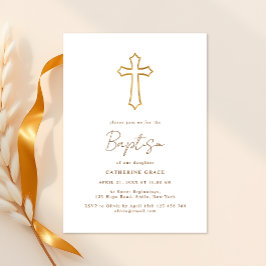 Invitación Moda Típografía de la Cruz Dorada Bautismo