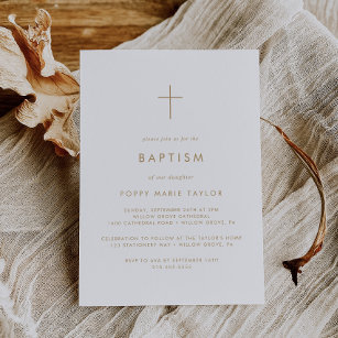 Invitación Moda Tipografía de Oro Baptismo cruzado
