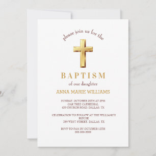 Invitación Moda Tipografía de Oro Baptismo Minimalista