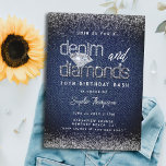 Invitación Moda tipográfica denim Diamonds 30 Fiesta de cumpl<br><div class="desc">Una moderna,  elegante y moda invitación para la fiesta de cumpleaños con un tema de dinamismo y diamantes. Presenta un fondo de denim,  letras personalizados de la palabra "denim" y tipografía en blanco. ¡Un diseño de moda "denim and diamante" para una mujer en su trigésimo cumpleaños!</div>