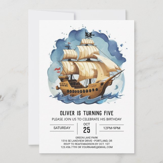 Invitación Moda Treasure Map Niños Pirata Cumpleaños (Anverso)