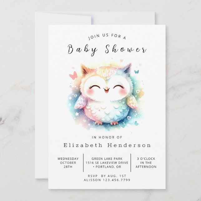 Invitación Moda Trees Owl Baby Shower (Anverso)
