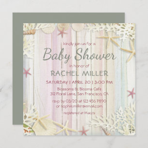 Invitación Moda Tropical Beach Baby Shower moderna de conchas