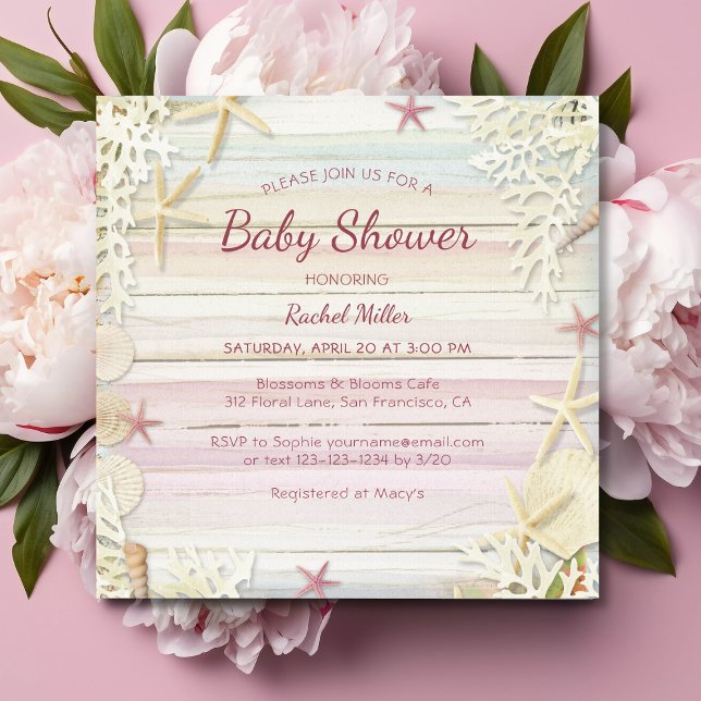 Invitación Moda Tropical Beach Baby Shower moderna de conchas (Subido por el creador)