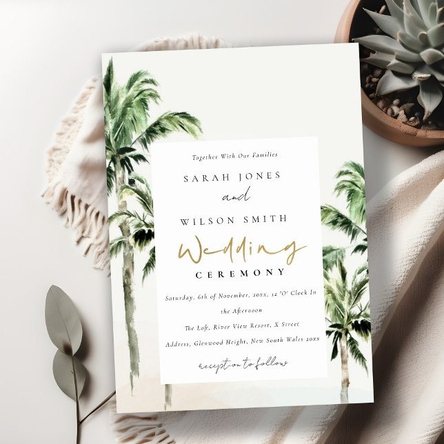 Invitación Moda Tropical Beach Palm Trees Boda acuarela (Subido por el creador)