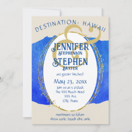 Invitación Moda Tropical Playa Oro Azul Boda de Destino