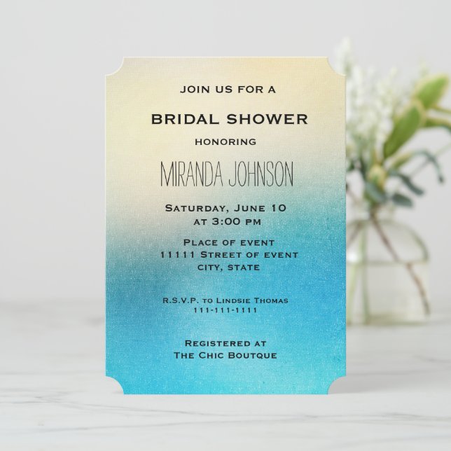 Invitación Moda turquesa blanca Aqua Blue Bridal Shower (Anverso de pie)