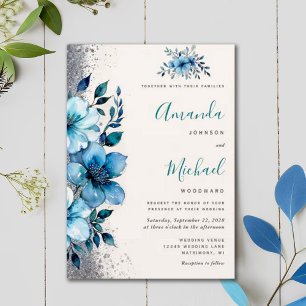 Invitación Moda Turquesa Floral Caída Boda de Invierno