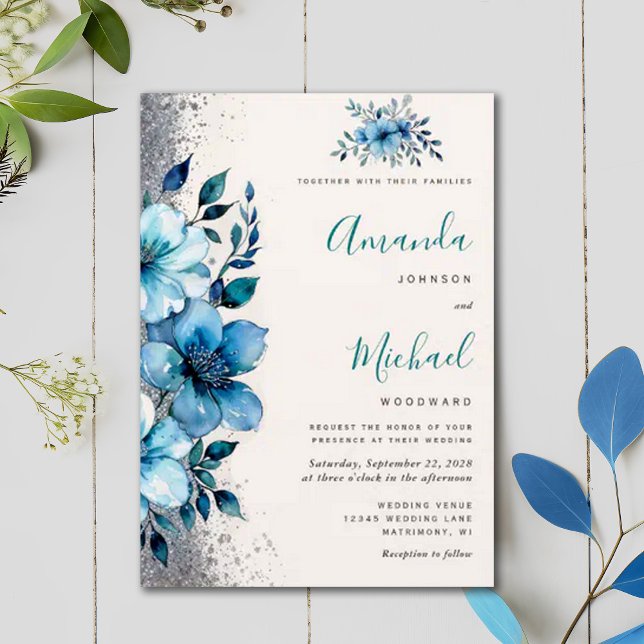 Invitación Moda Turquesa Floral Caída Boda de Invierno (Subido por el creador)
