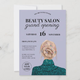 Invitación Moda turquesa salón de belleza purpurina gran inau