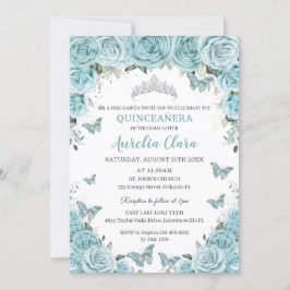 Invitación Moda Turquoise Floral Butterflies Quinceañera