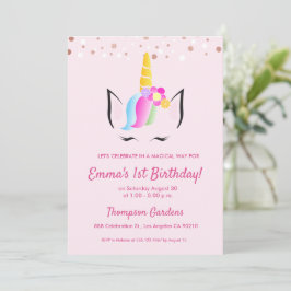 Invitación Moda Unicorn Confetti primer fiesta de cumpleaños