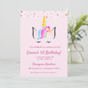 Invitación Moda Unicorn Confetti primer fiesta de cumpleaños