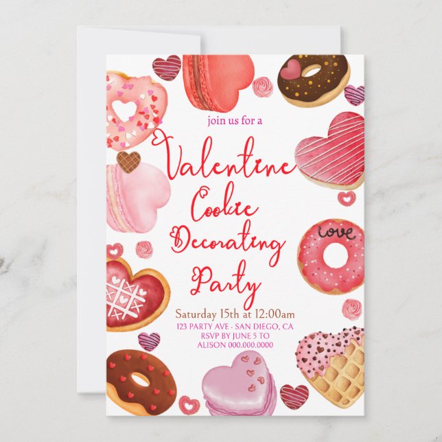 Invitación Moda Valentines Cookie Fiesta decorador (Anverso)
