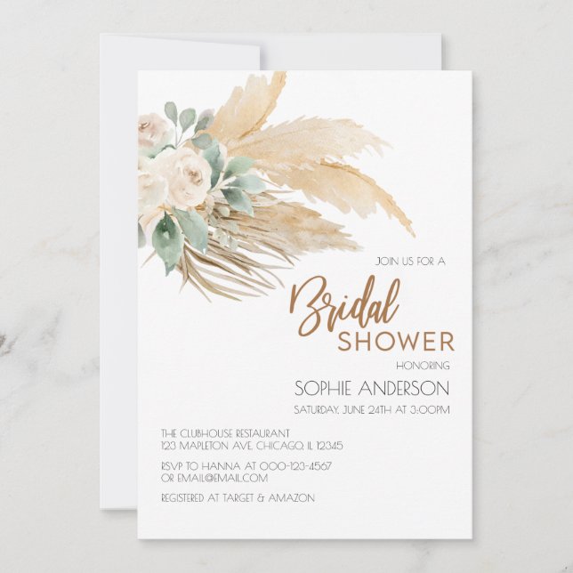 Invitación Moda Vegetación Boho Pampas Ducha nupcial (Anverso)