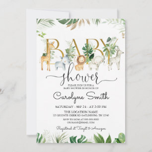 Invitación Moda vegetación Safari Animales Baby Shower